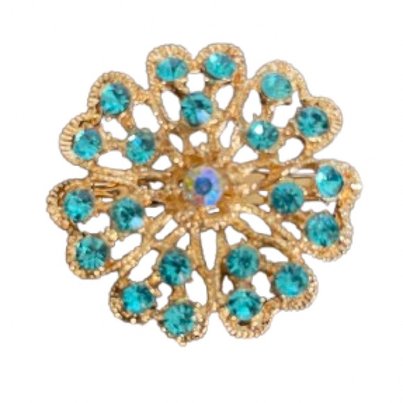 Jewelry - Elegant Gold and Blue Floral Brooch